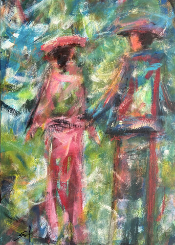 Couple en campagne - 50x70 - 2021 van Sof - Sophie Voigt-Chadeyron, Schilderij te koop op Singulart