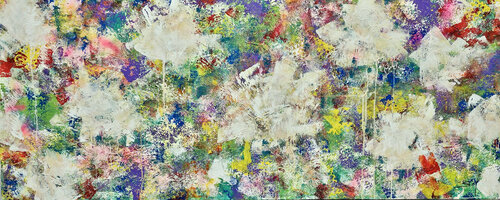 Roses blanches sous la pluie - 80x200 - 2025 von Sof - Sophie Voigt-Chadeyron, Malerei kaufen auf Singulart