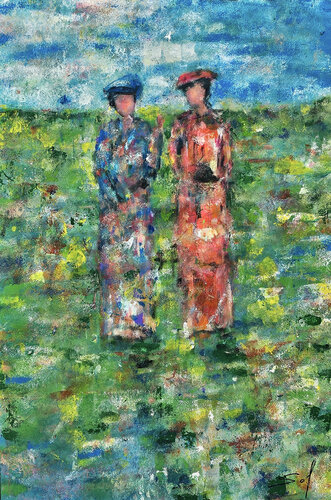 La rouge et la bleue - 62x92 - 2025 par Sof - Sophie Voigt-Chadeyron, Peinture en vente sur Singulart