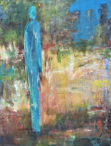 Homme bleu - 60x80 - 2023 par Sof - Sophie Voigt-Chadeyron, Peinture en vente sur Singulart