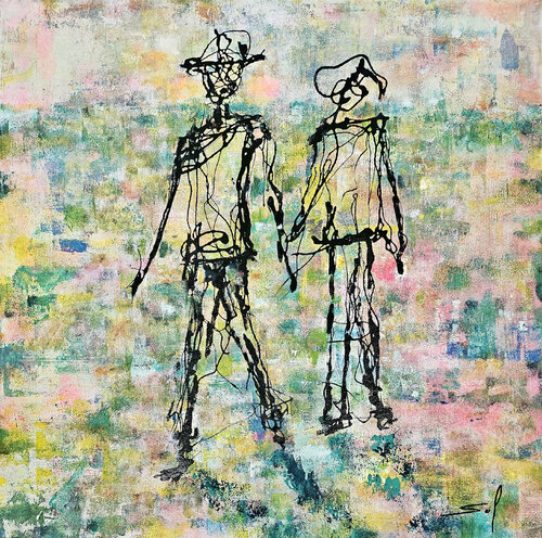 Attends moi papa! - 80x80 - 2025 by Sof - Sophie Voigt-Chadeyron, Painting for Sale on Singulart
