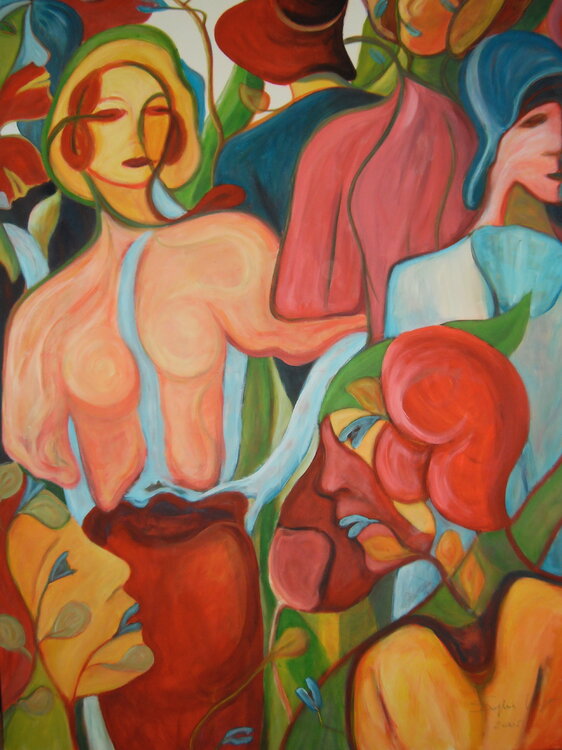Femmes Fleurs à chapeaux-150x120-2005 Sof - Sophie Voigt-Chadeyron