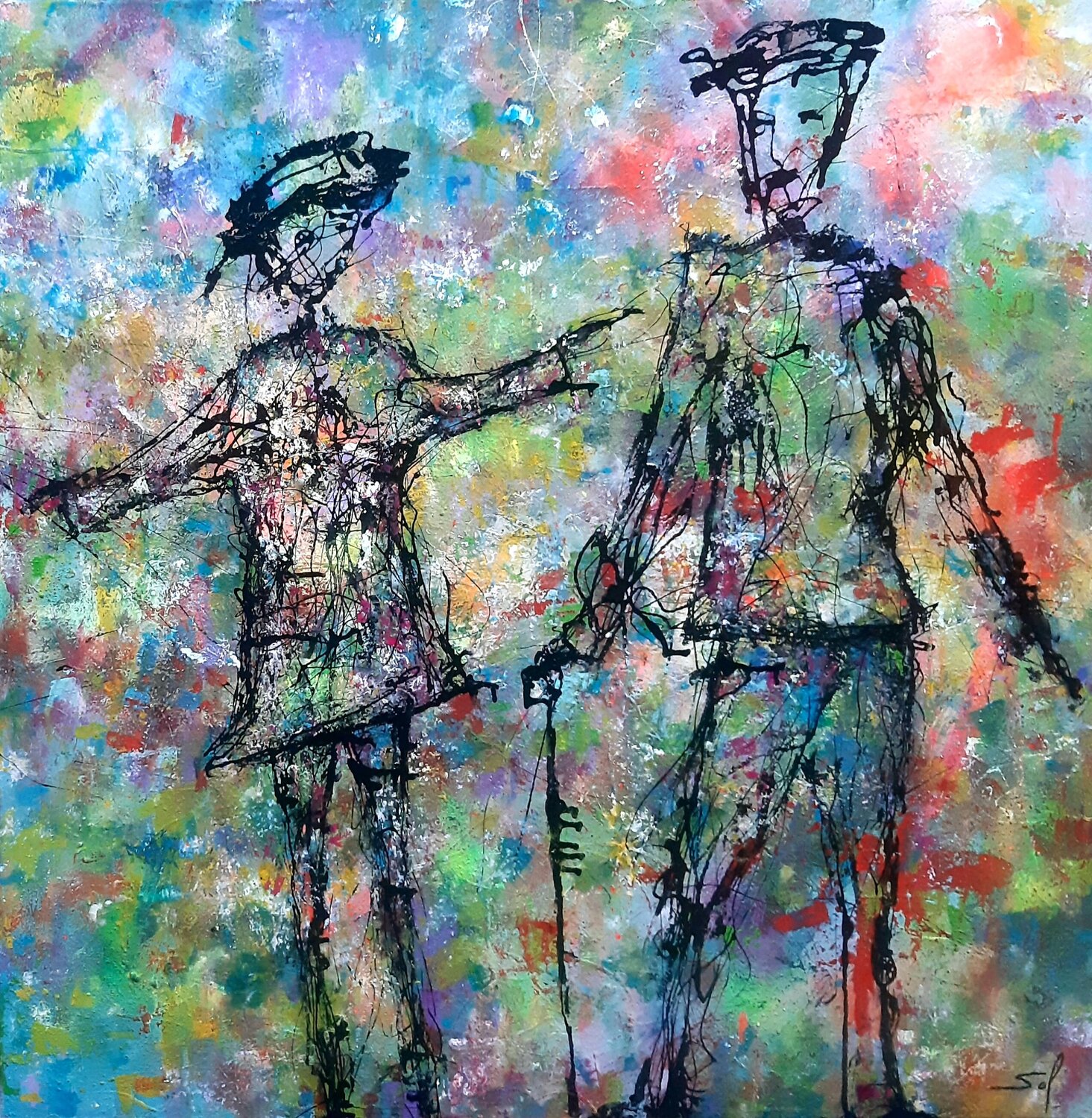Jolie canne papa! - 100x100 - 2023 Sof - Sophie Voigt-Chadeyron Originalgemälde zu verkaufen