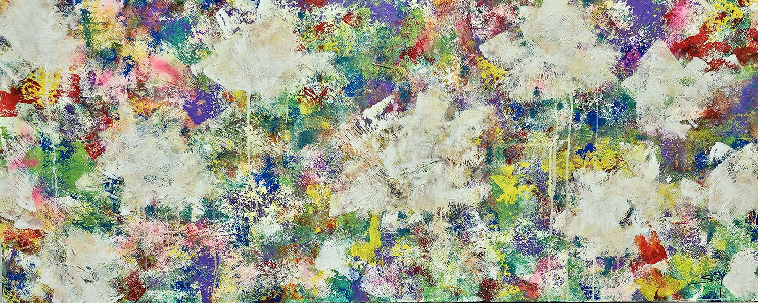 Roses blanches sous la pluie - 80x200 - 2025 Sof - Sophie Voigt-Chadeyron Originalgemälde zu verkaufen