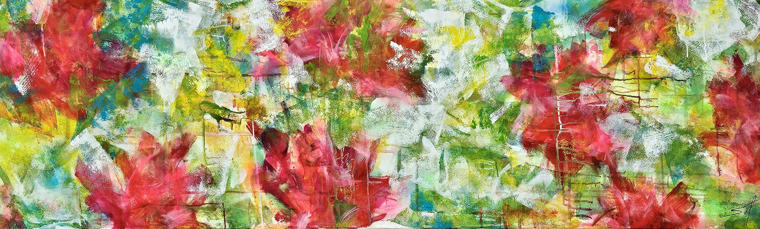 Fleurs sous la pluie - 60x200 - 2025 Sof - Sophie Voigt-Chadeyron Originalgemälde zu verkaufen