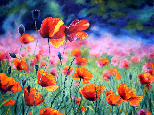 Mohn im blauen Bokeh by Dusko Pavic, 油畫 for Sale on Singulart