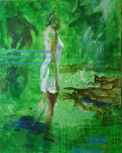 Woman in the greenhouse di Jacqueline Engels, Pittura in vendita su Singulart