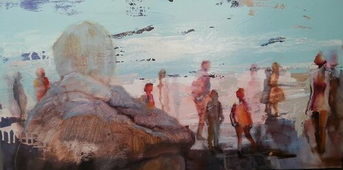 People, at the seaside de Jacqueline Engels, Pintura a la venta en Singulart