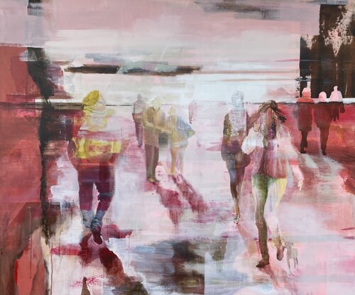 Passers-by Pink van Jacqueline Engels, Schilderij te koop op Singulart