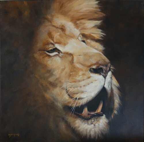 Portrait Lion rugissant de Sylvie Ajacques, Pintura a la venta en Singulart