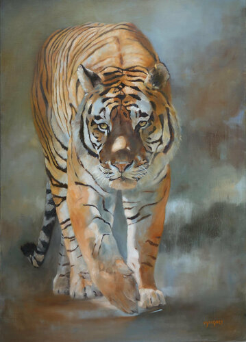 Tigre de face marchant von Sylvie Ajacques, Malerei kaufen auf Singulart