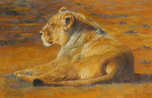 Lionne couchée de Sylvie Ajacques, Pintura a la venta en Singulart