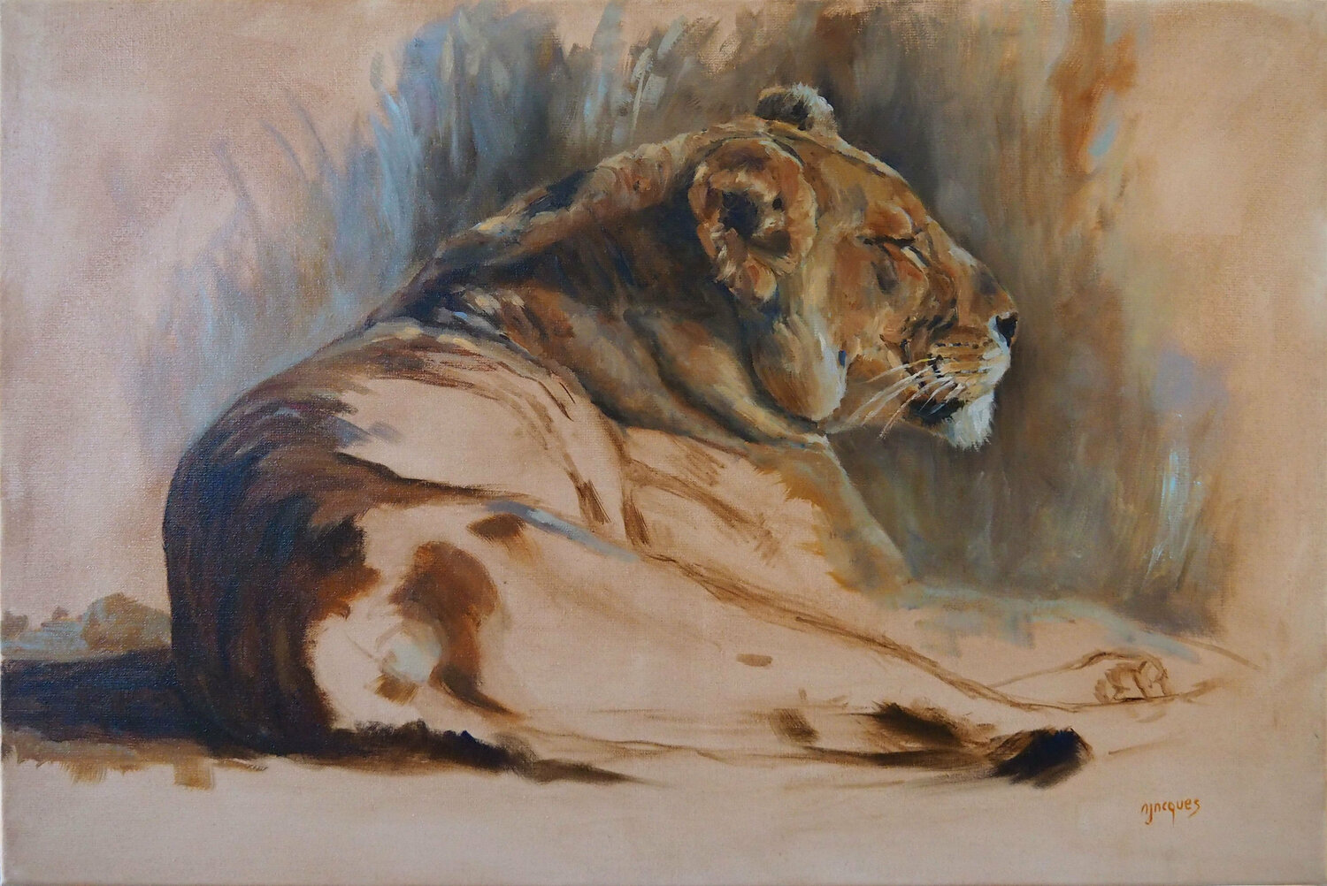 Lionne couchée Sylvie Ajacques