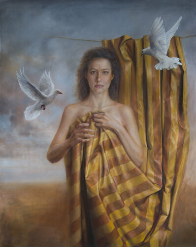 Girl With Bird van Oleg Radvan, Schilderij te koop op Singulart