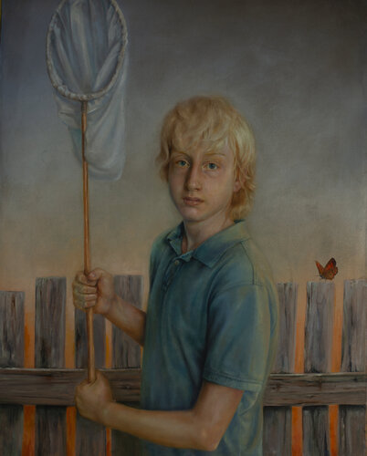 Butterfly hunter di Oleg Radvan, Pittura in vendita su Singulart