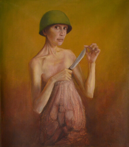 The girl with a knife. de Oleg Radvan, Pintura a la venta en Singulart