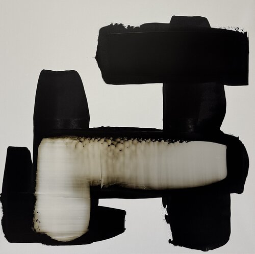 Black and white with pearl yellow 2 van Anca Todrican, Schilderij te koop op Singulart