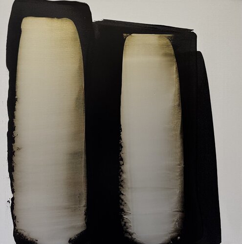 Black and white with pearl yellow 3 di Anca Todrican, Pittura in vendita su Singulart