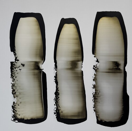 Black and white with pearl yellow N.3 by Anca Todrican, Painting for Sale on Singulart