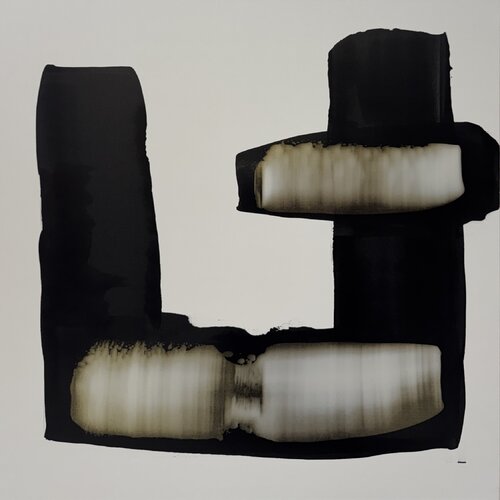 Black and white with pearl yellow N.20 von Anca Todrican, Malerei kaufen auf Singulart