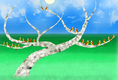 Birds by the tree von Sumit Mehndiratta, Digital kaufen auf Singulart