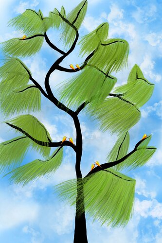 Birds by the willow by Sumit Mehndiratta, Digital for Sale on Singulart
