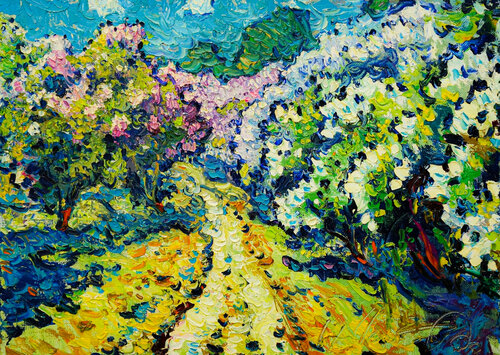 Lilac blooms di Andrey Chebotaru, Pittura in vendita su Singulart