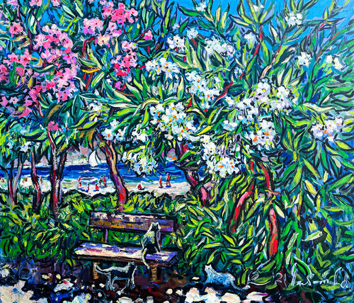 Oleander in bloom de Andrey Chebotaru, Pintura a la venta en Singulart