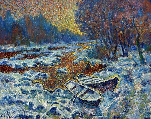 "Winter on the Desna". Kyiv. Ukraine. by Andrey Chebotaru, Painting for Sale on Singulart