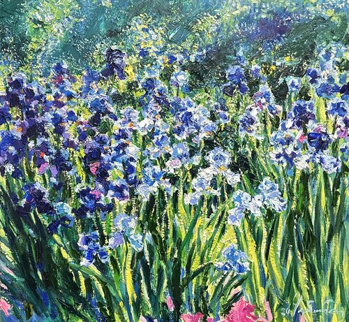 Irises in My Mother's Garden di Andrey Chebotaru, Pittura in vendita su Singulart