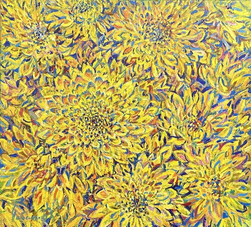 Fire of Love. Yellow Chrysanthemums van Andrey Chebotaru, Schilderij te koop op Singulart