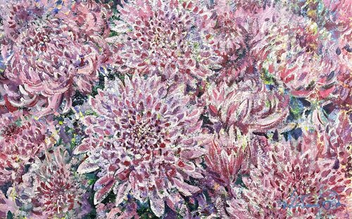 chrysanthemums in my mother's garden van Andrey Chebotaru, Schilderij te koop op Singulart