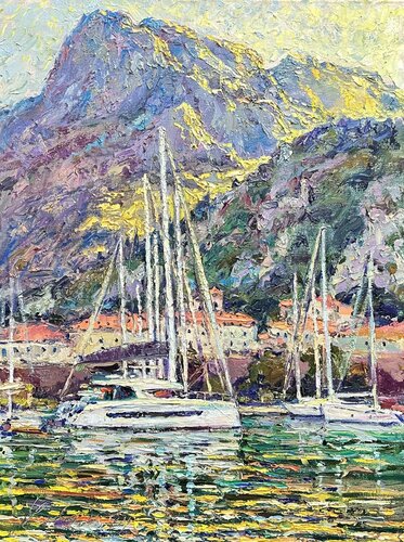 Morning marina of Kotor van Andrey Chebotaru, Schilderij te koop op Singulart