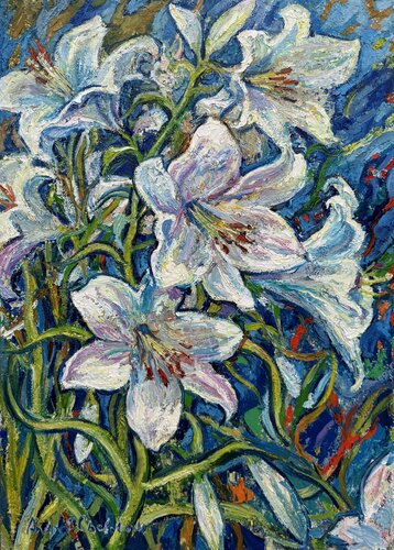 Lilies in the wind by Andrey Chebotaru, Painting for Sale on Singulart