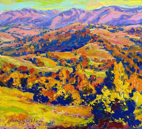 Fires of autumn hills di Andrey Chebotaru, Pittura in vendita su Singulart