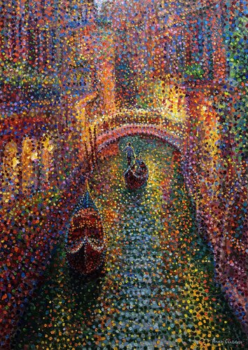 Golden night in Venice van Andrey Chebotaru, Schilderij te koop op Singulart