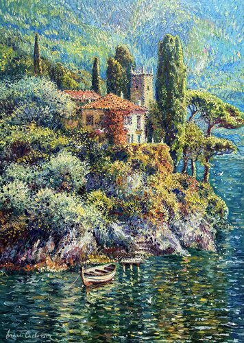 Paradise shore of Lake Como by Andrey Chebotaru, Painting for Sale on Singulart