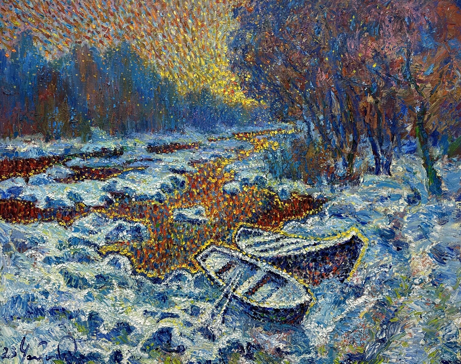 "Winter on the Desna". Kyiv. Ukraine. Andrey Chebotaru Originalgemälde zu verkaufen