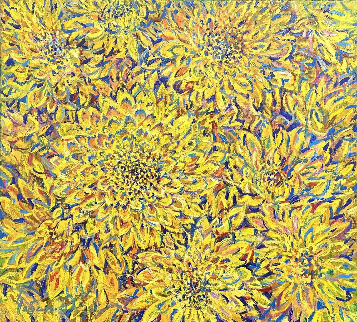Fire of Love. Yellow Chrysanthemums Andrey Chebotaru Originalgemälde zu verkaufen