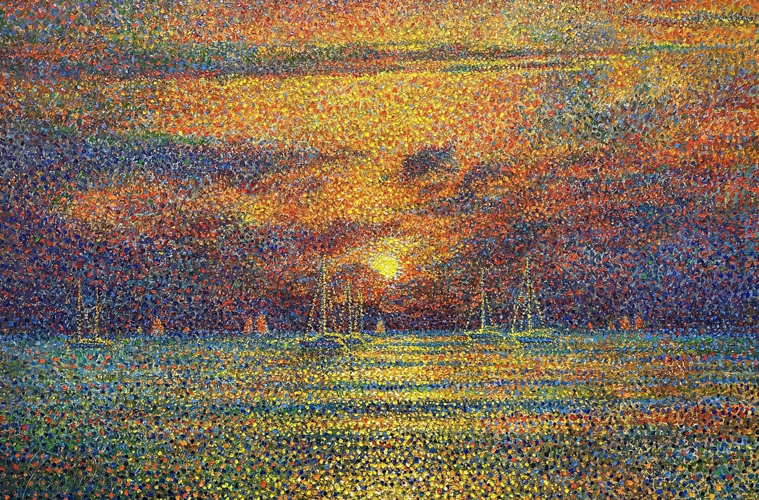 Golden sunset of Monaco Andrey Chebotaru Dipinto originale in vendita