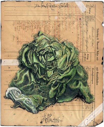 Den Kopf voller Salat van Andreas Noßmann, Tekening te koop op Singulart