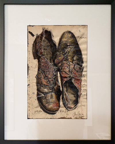 Wenn am Ende selbst ein Schuster nicht mehr weiter weiß (When in the end even a cobbler doesn't know what to do) de Andreas Noßmann, Dibujo a la venta en Singulart