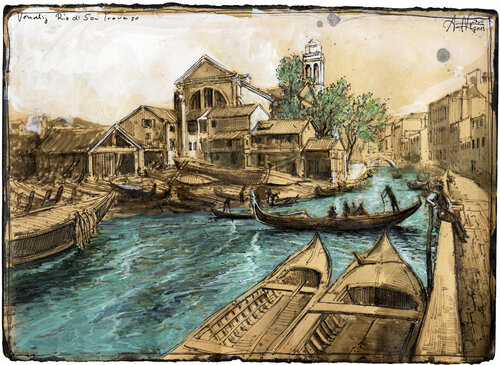 Venedig - Rio di San Trovaso van Andreas Noßmann, Tekening te koop op Singulart