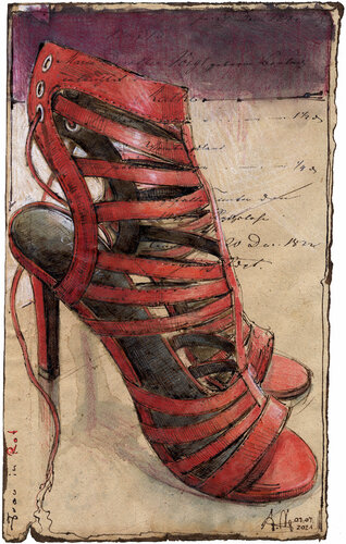 Frau in Rot (Woman in Red) di Andreas Noßmann, Disegno in vendita su Singulart