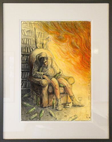 Der Saufkopp (f. n. Goyas Capricho No. 18) par Andreas Noßmann, Dessin en vente sur Singulart