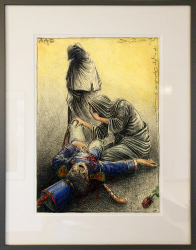 Die Liebe und der Tod (f. n. Goyas Capricho No 10) van Andreas Noßmann, Tekening te koop op Singulart
