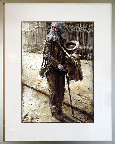 Der Leierkastenmann ( The organ grinder) di Andreas Noßmann, Disegno in vendita su Singulart
