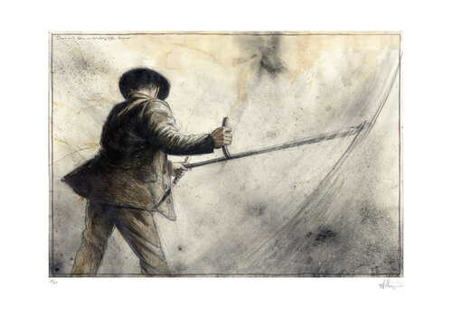Bauer mit Sense (Farmer with scythe) di Andreas Noßmann, Stampa in vendita su Singulart