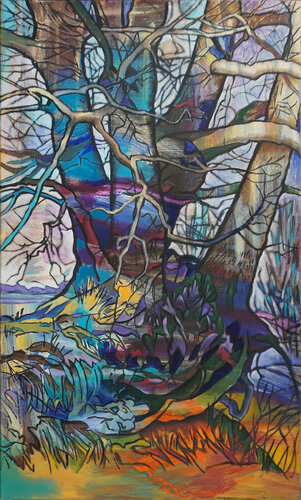 Bäume am Hang van Matthias Bargholz, Schilderij te koop op Singulart