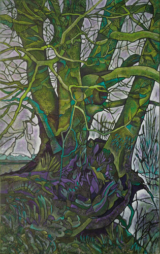 Grüne Bäume am Hang van Matthias Bargholz, Schilderij te koop op Singulart